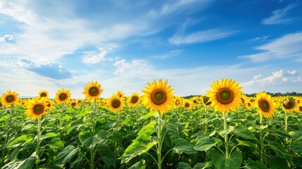 Vibrant Sunflowers Under a Sunny Sky: A Serene Summer Field