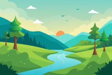 Fotobehang landscape with mountains and trees © Falguni