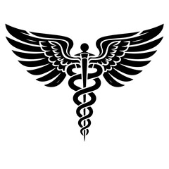 caduceus medical symbol on a black background
