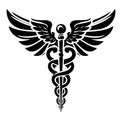 Caduceus health symbol Asclepius`s Wand icon black color vector art illustration