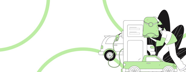 Vector Internet operation hand-drawn illustration of people getting discounts for refueling their cars
