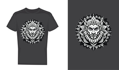 Heracles Head Mandala Arts Isolated on Black and White