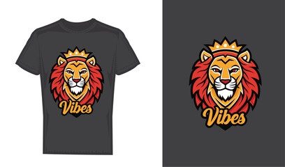 Lion Face Good Vibes T Shirt Design on White Background