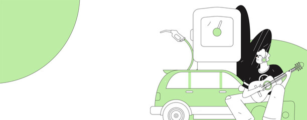 Vector Internet operation hand-drawn illustration of people getting discounts for refueling their cars
