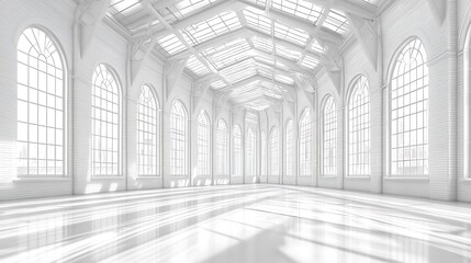 Luminous ethereal space flooded with light through arched cathedral windows