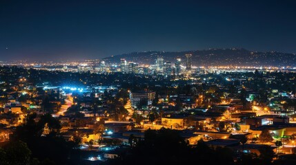 Naklejka premium Illuminated tapestry, a city's twilight glow under a night sky canvas