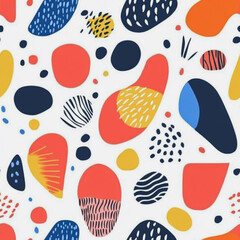 bstract white background with colorful Memphis style seamless pattern. Creative minimalist style art background for children or trendy design with basic shapes. Simple childish scribble backdrop

