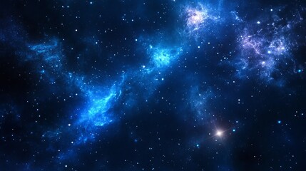 Stunning blue nebula space background with bright stars cosmic galaxy sky art dark night light color