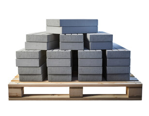 Stacked Concrete Blocks on a Wooden Pallet for Construction Projects on transparent background