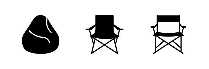 A simple vector icon set depicting a folding chair for hair salons, ideal for beauty and salon designs.
