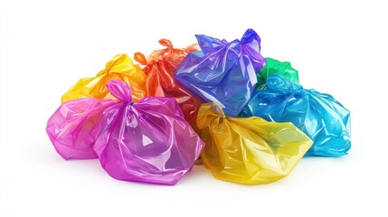 Colorful plastic trash bags piled high