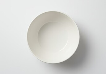 A top down view of an empty white bowl centered on a white background with soft shadows around it - obrazy, fototapety, plakaty