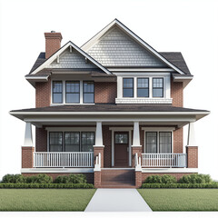 Classic suburban house in 3D,