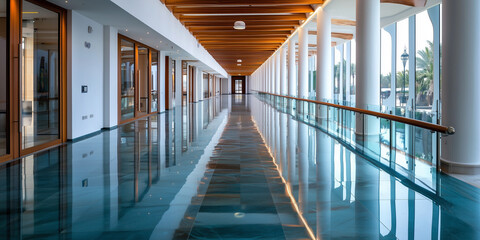 Global health initiatives fostering health equity and access in modern healthcare architecture serene environment perspective