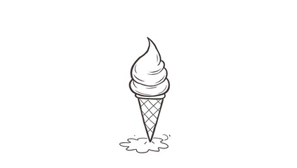 A minimal line sketch of a melting ice cream cone, with a single drip captured mid-fall, evoking summer nostalgia

