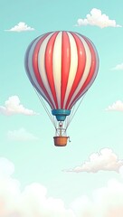 Fototapeta premium A line drawing of a hot air balloon rising into a sky filled with simple clouds, symbolizing dreams and aspiration