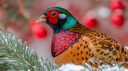 pheasant hunting is photographed in studio,