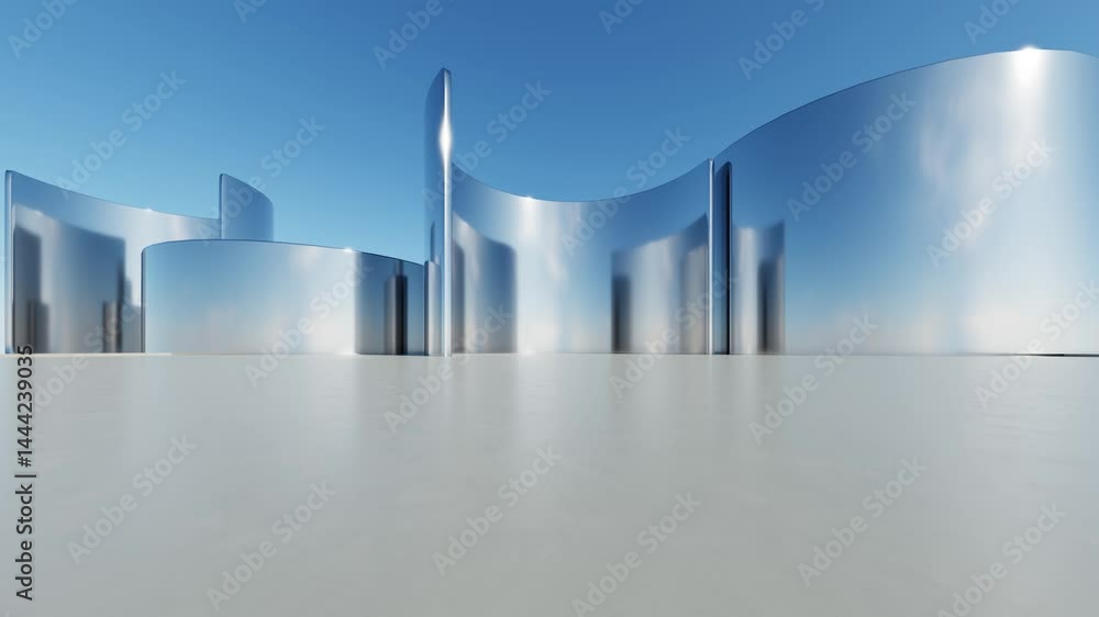 Aufkleber 3d illustration of abstract minimal architecture background, geometric architectural with chrome or 