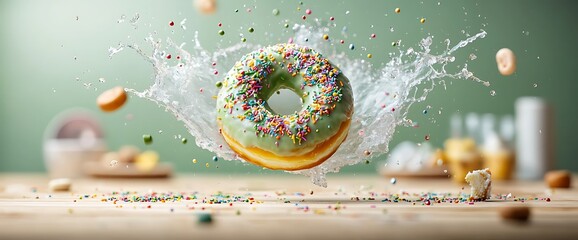 Sprinkled Doughnut in Mid-Air Splash
