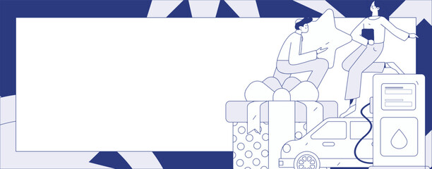 Vector Internet operation hand-drawn illustration of people getting discounts for refueling their cars

