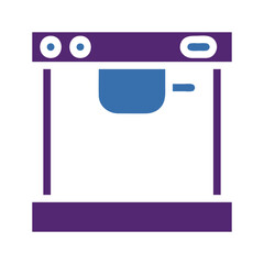 Stylized graphic of a coffee maker in purple and blue evoking modernity