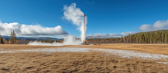 Geothermal Energy Exploration in a Nordic Landscape: Drilling and Steam Release in Autumn