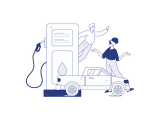 Vector Internet operation hand-drawn illustration of people getting discounts for refueling their cars
