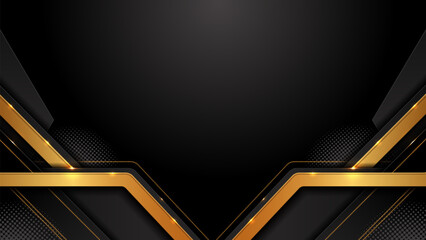 Black and gold technology background with light effects, luxury gradient lines, perfect for marketing banners, premium frame design, 1920x1080, vector art, not AI generated