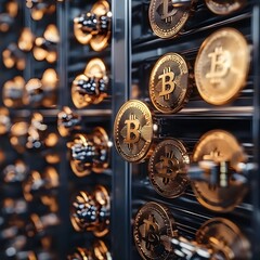Digital vault with bitcoin symbols, representing secure asset management digital vault