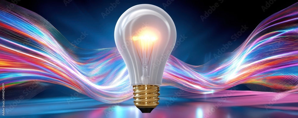 Sticker light bulb idea with innovation technology background and creative solution concept