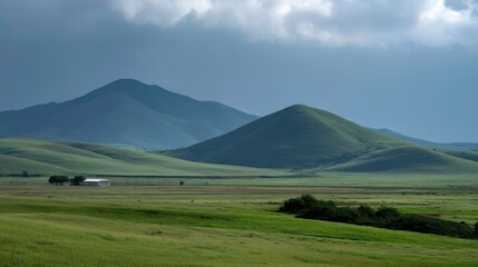 Fototapeta premium Green Hills Landscape, Rural Farmland, Pastoral Scene