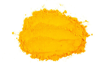 Turmeric powder (Curcuma) on white background. herbal
