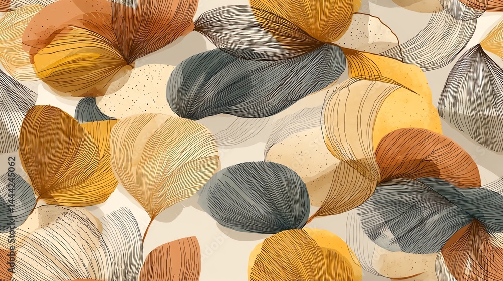 Poster abstract art pattern with brown and gold shapes and line details