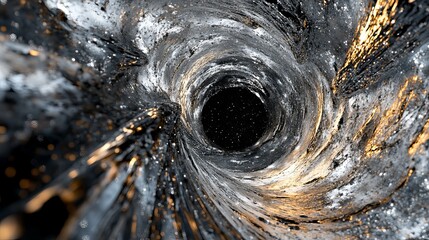 Abstract swirling vortex art gold silver black cosmic texture background design dark flow space twirl
