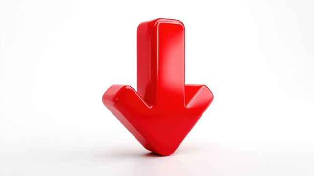 Financial trouble budget. 3D red downward arrow symbolizing decrease or direction.