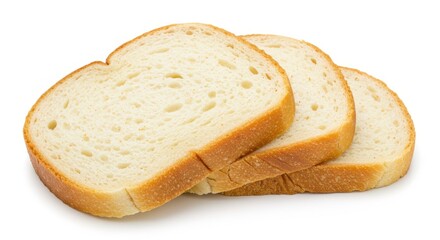 Three slices of white bread stacked on top of each other on a white background in a studio shot