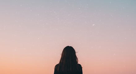 Watching Starry Night Sky Contemplating Future with Dreamy Gradient Colors