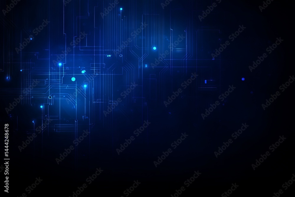 Poster a blue background with many small dots and lines. digital background concept.