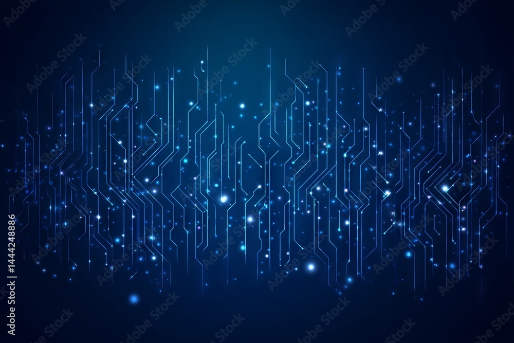 Poster a blue background with many lines and dots. digital background concept.