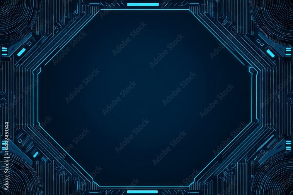 Poster a blue background with a black outline of a square. digital background concept.