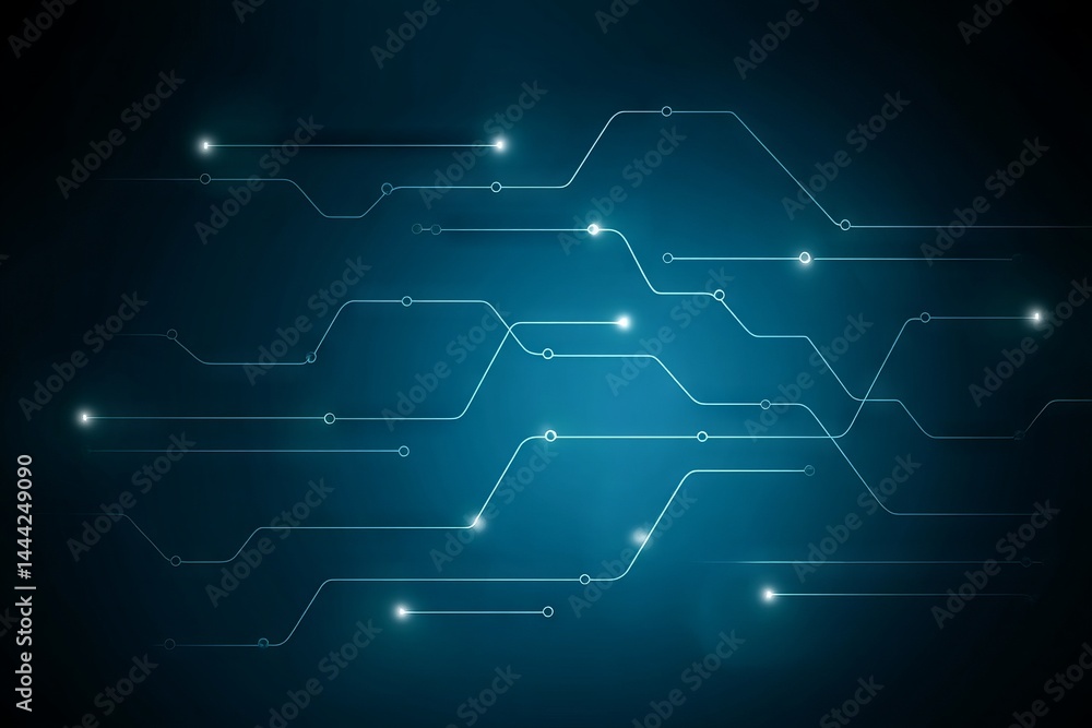 Poster a blue background with many lines and dots. digital background concept.