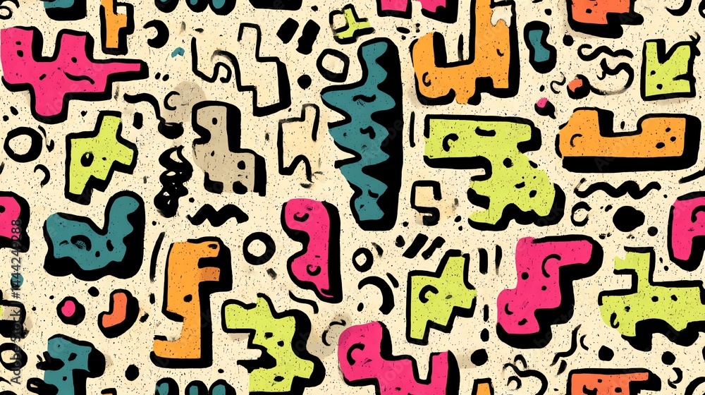 Poster colorful abstract shape pattern with doodles and texture design element