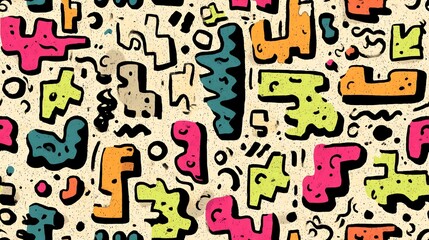 Colorful Abstract Shape Pattern with Doodles and Texture Design Element