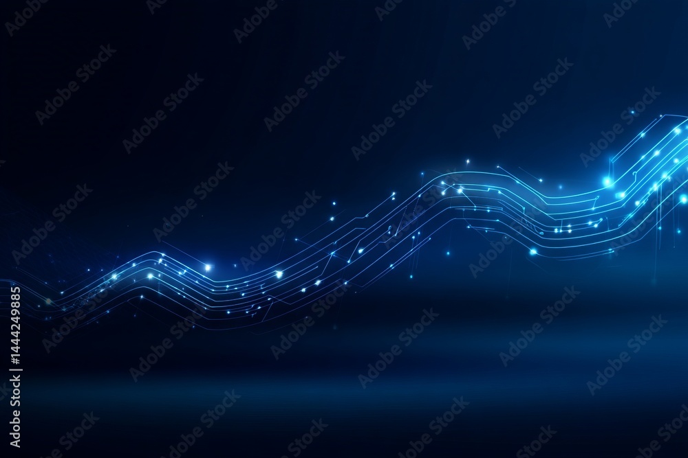 Poster a blue line with many small dots on it. digital background concept.