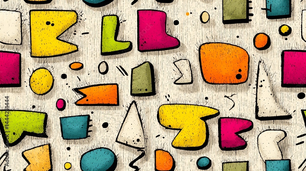 Poster playful abstract shape pattern design with bright colors and textured background