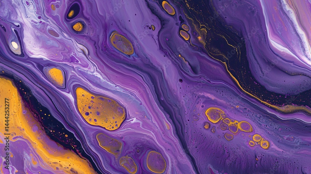 Poster abstract artistic representation of purple and gold paint with randomized depth and ambient light ca