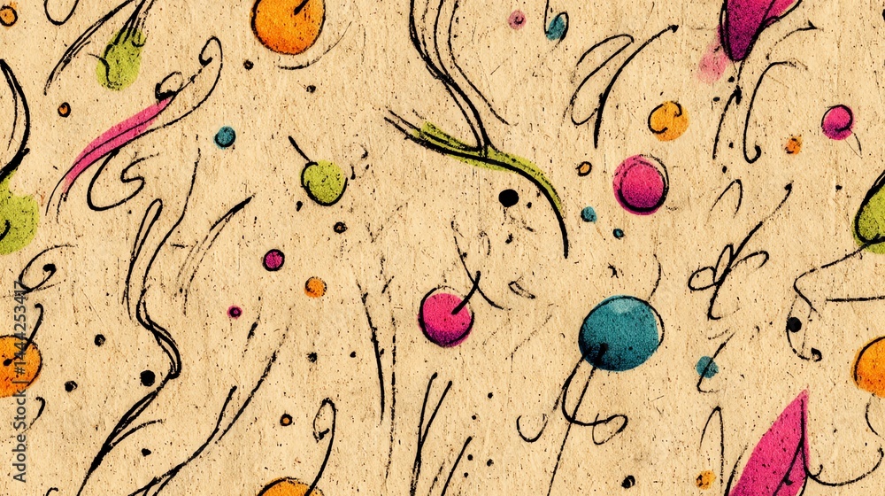 Poster abstract pattern design on textured background with colorful shapes and swirls
