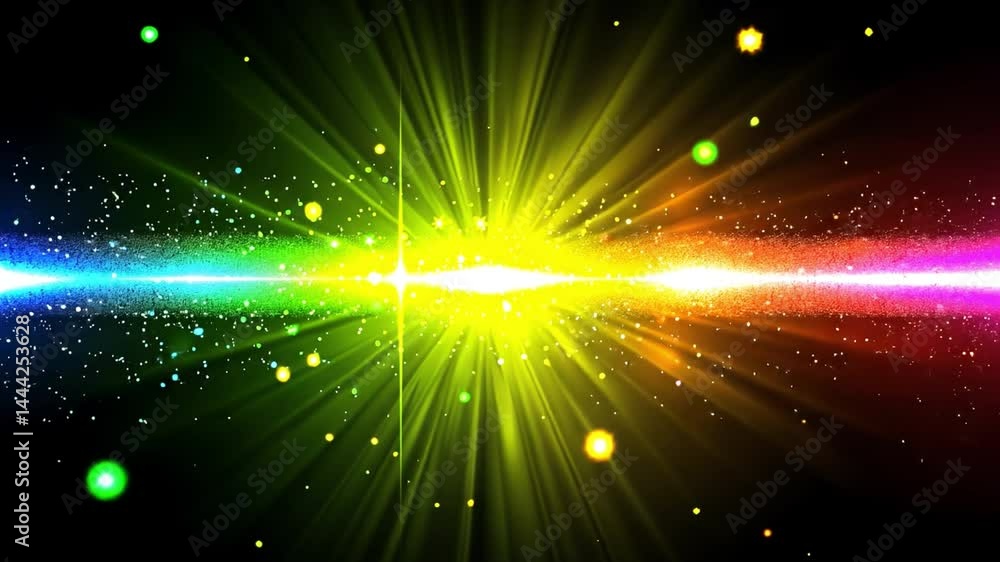 Poster vibrant and colorful abstract illumination mesmerizing display of light rays, sparkling particles, a