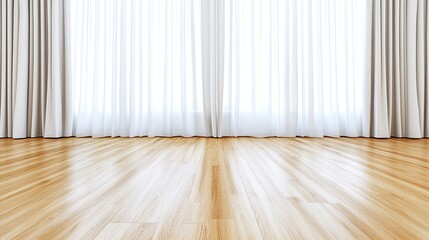 Bright and Airy Room with Wooden Floor and Light Curtains