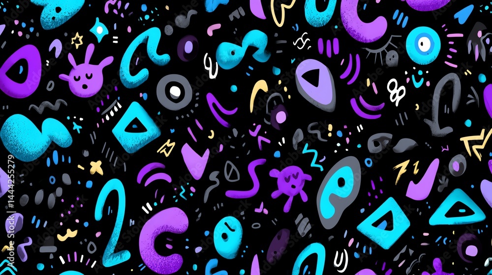 Poster colorful abstract pattern with geometric shapes on black background design